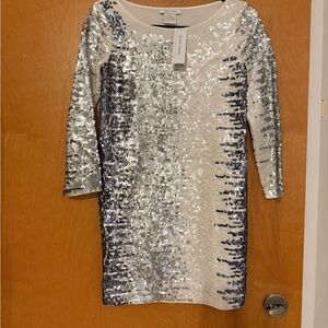 Joan Vass Sequin Tunic Dress Silver Gray NWT One Size